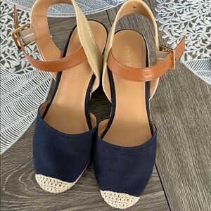 Tommy Hilfiger Navy Espadrille Wedge Sandals Ankle Strap Size 7.5 Women